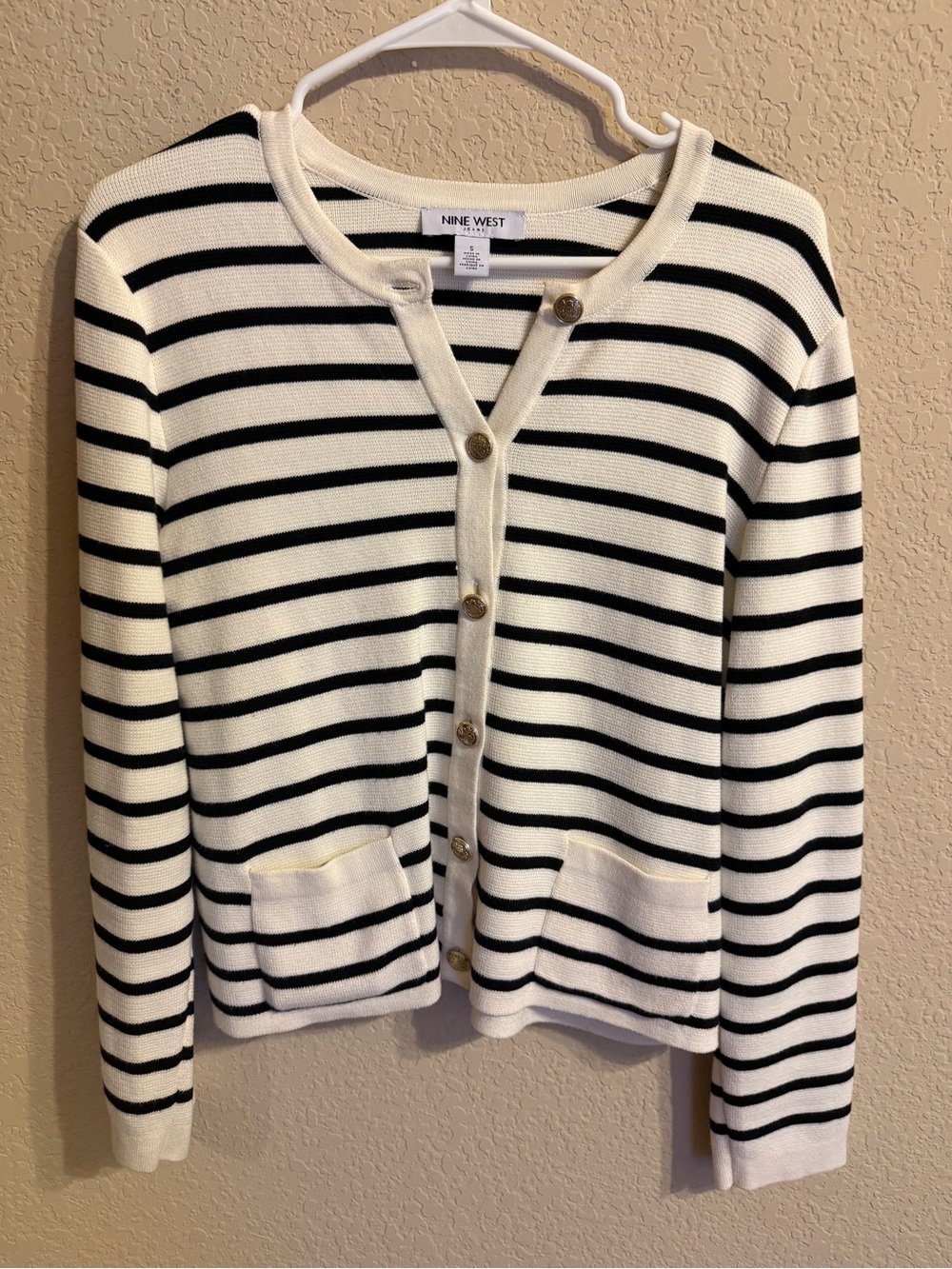 Emilie Black & White Striped Button-Front cardigan